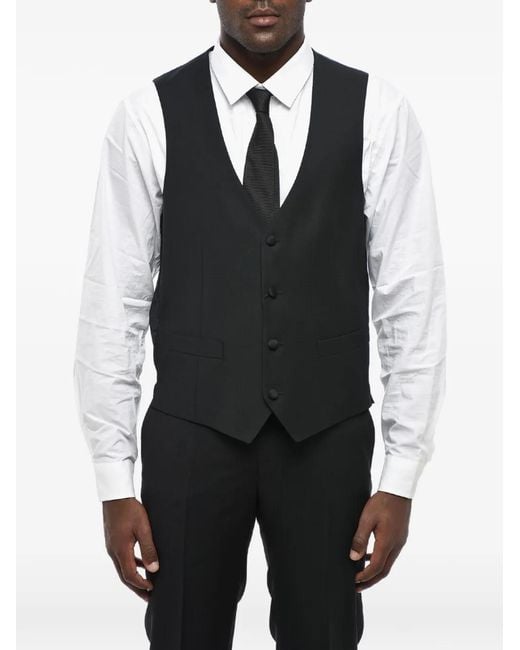 Corneliani Black Patterned-Jacquard Button-Up Waistcoat for men