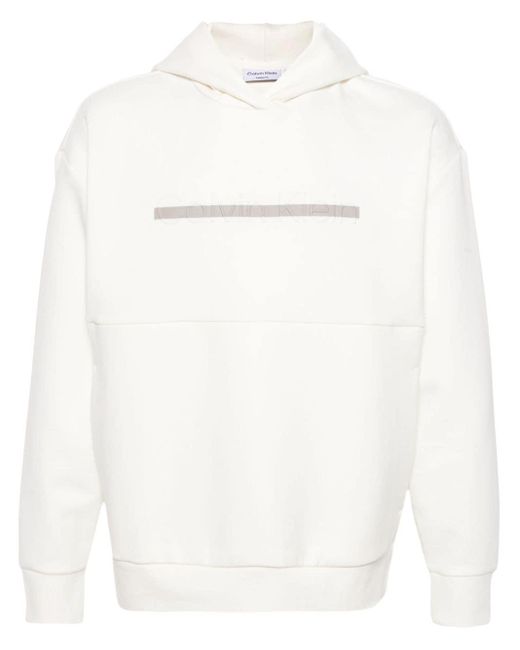 Calvin Klein White Logo-embossed Stripe-detail Hoodie for men