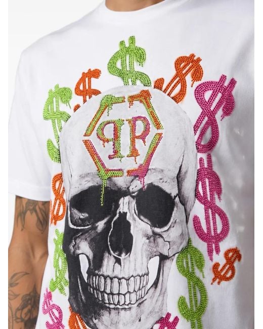 Philipp Plein White Jersey T-Shirt Dollar Spray for men