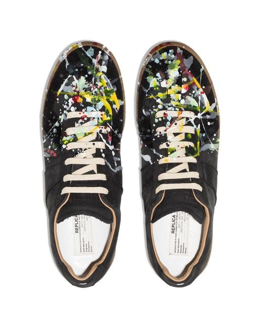 Maison Margiela Leather Paint Splatter Lambskin Sneakers in Black for