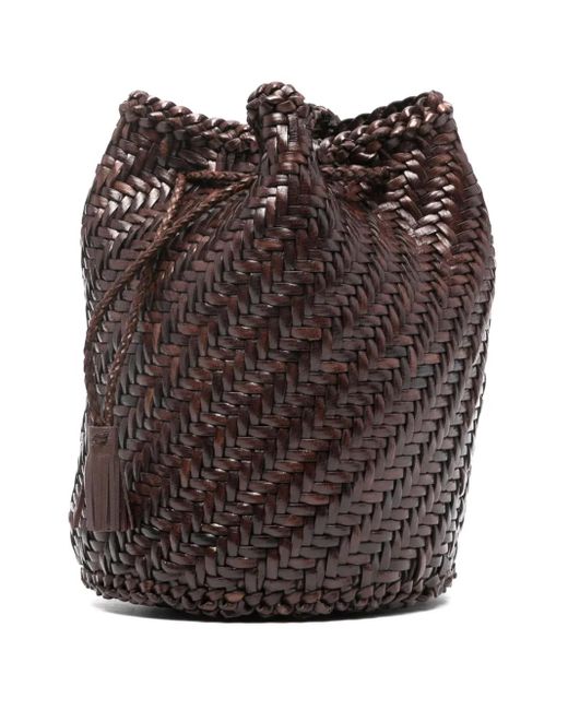 Dragon Diffusion Brown Pompom Double Jump Tassel-Detail Bucket Bag