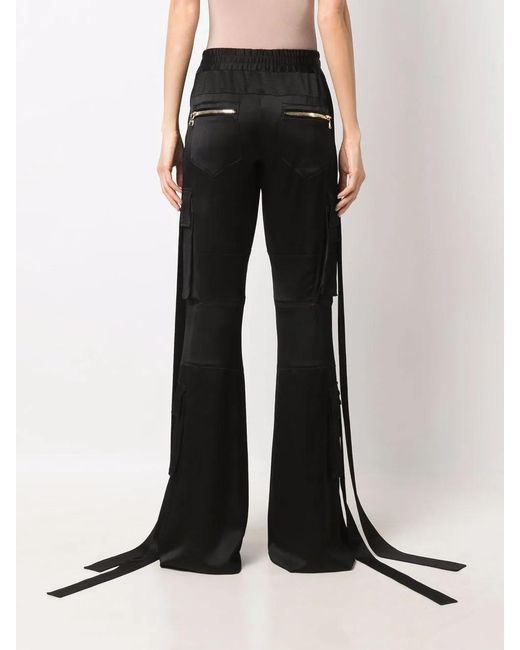 Balmain Black Satin Cargo Trousers