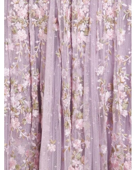 Needle & Thread Purple Victoria Ditsy Floral-embroidered Midi Dress
