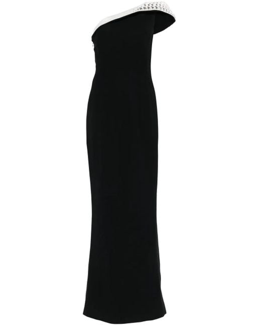 Jean Louis Sabaji Black Crystal-Embellished Crepe Dress
