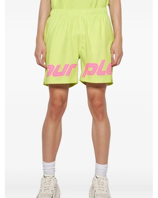 Purple Brand Yellow All Round Logo-Print Swim Shorts for men