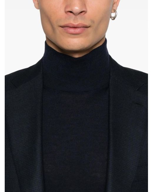 Canali Blue Long-Seelve Wool Sweater for men