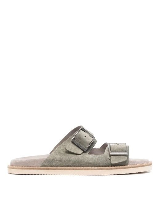 Brunello Cucinelli White Buckled-Strap Slides for men