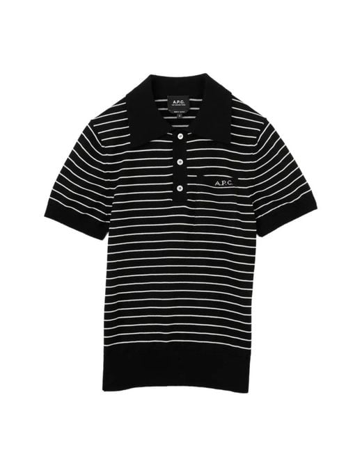A.P.C. Black Striped-Knit Polo Shirt