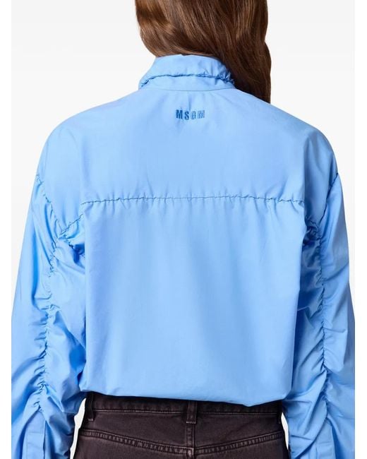 MSGM Blue Ruched Chest-Pocket Shirt