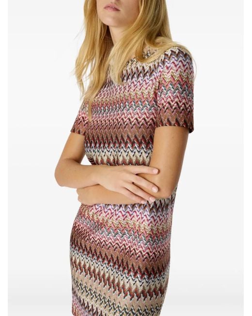 Missoni Mini-Jurk Met Zigzag Patroon En Korte Mouwen in het Pink