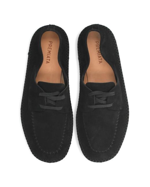 Premiata Black Lace-Up Topstitch Loafers for men