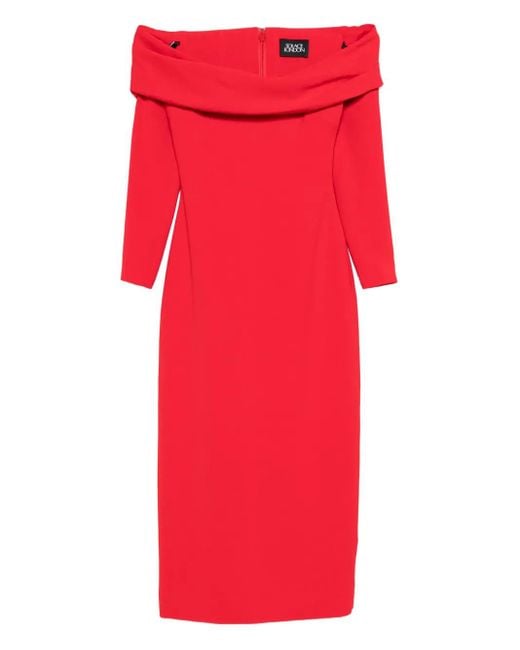 Solace London Red Yuni Off-Shoulder Midi Dress