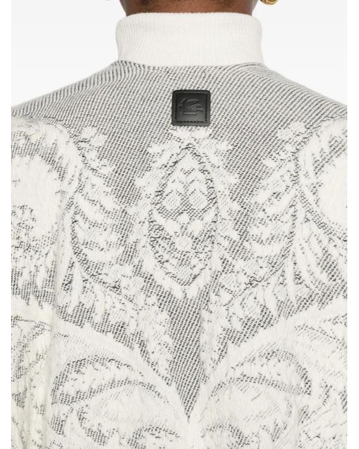 Etro White Paisley-Pattern Fringed Poncho