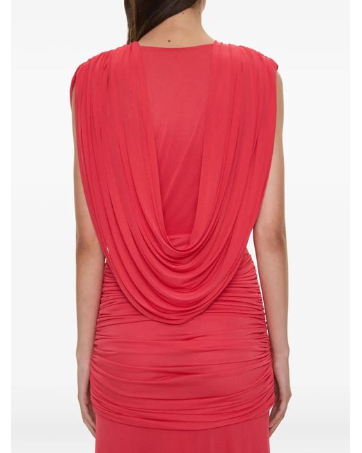 Christopher Esber Red Ripple Ruched Draped Maxi Dress