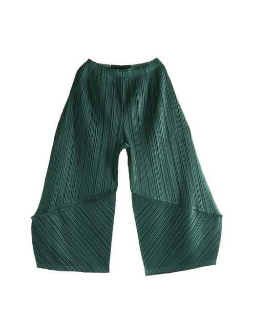 Pleats Please Issey Miyake Green Pleated Panelled Trousers