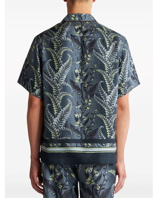 Etro Blue Floral-print Silk Shirt for men