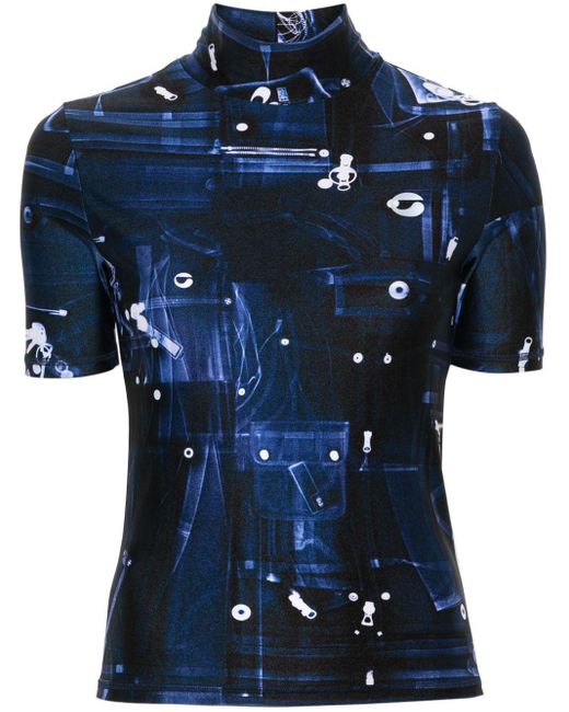 Coperni Blue T-Shirt mit abstraktem Print