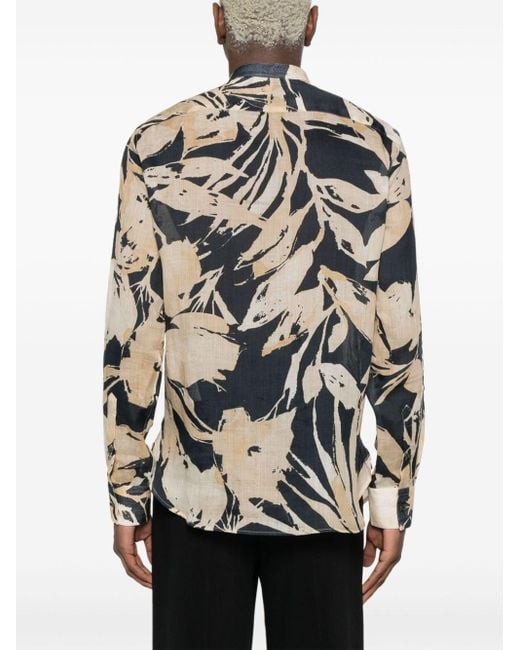 Camisa de tejido cambray con estampado floral Emporio Armani de hombre de color Black