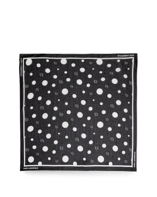 Karl Lagerfeld Black Polka-Dot Logo-Print Scarf