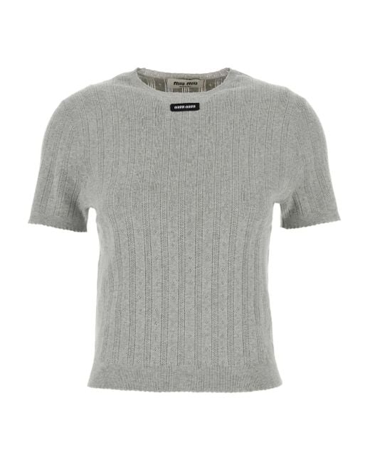Top A Coste A Maniche Corte di Miu Miu in Gray