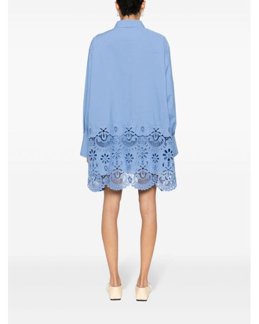 Valentino Garavani Blue Floral-embroidered Cotton Mini Dress