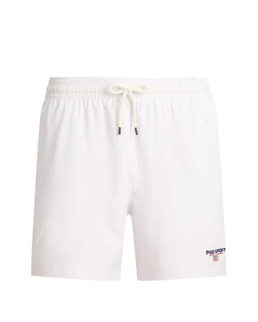Polo Ralph Lauren White Elasticated-Waist Logo-Detail Swim Shorts for men