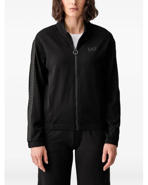 EA7 Black Logo-Print Zip-Up Track Jacket