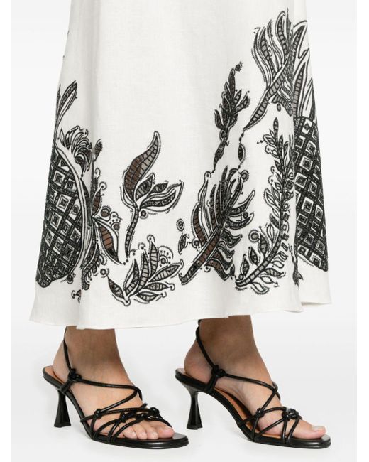 Dorothee Schumacher White Pineapple-embroidery A-line Linen Skirt