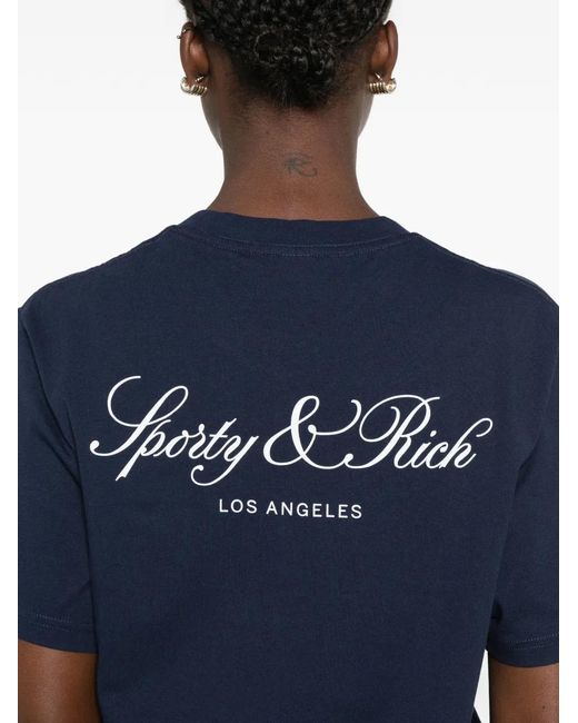 Sporty & Rich Blue Vendome La Logo-Print T-Shirt