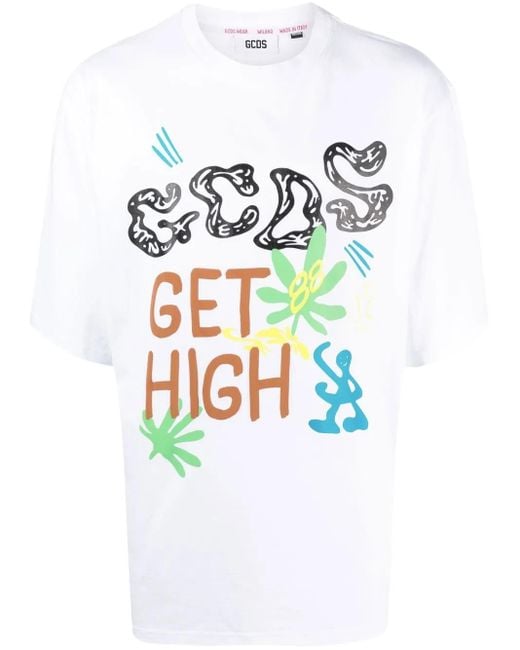 Gcds White Logo Print Short Sleeve T-shirt for men