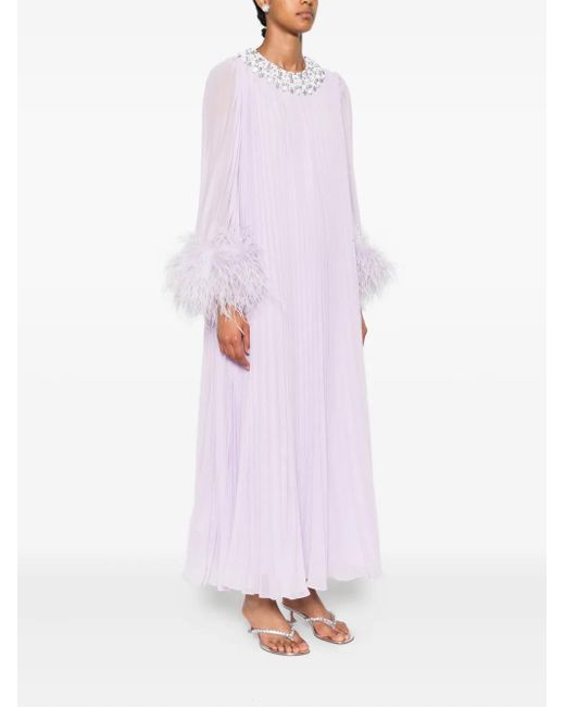Self-Portrait White Chiffon Feather-Detail Dress