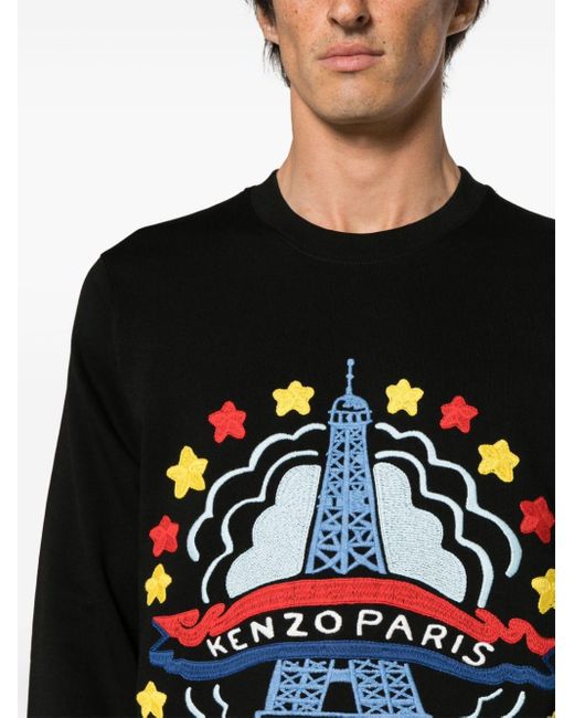 KENZO Black Varsity Drawn Graphic-embroidered Sweatshirt for men