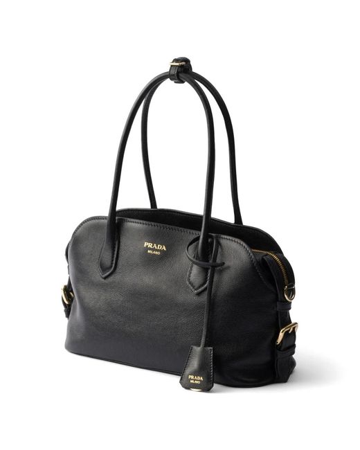 Prada Black Signet Medium Leather Tote Bag