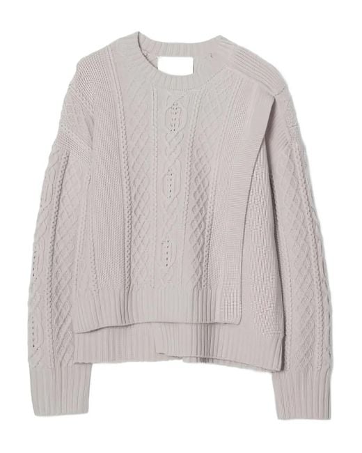 3.1 Phillip Lim Gray Cable-Knit Panelled Sweater