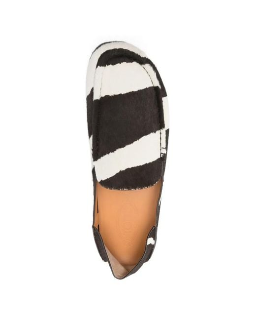 Tod's White Mocassins À Rayures Gommino