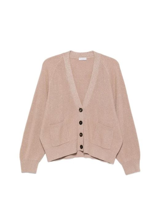 Brunello Cucinelli Natural Ribbed-Knit Cardigan