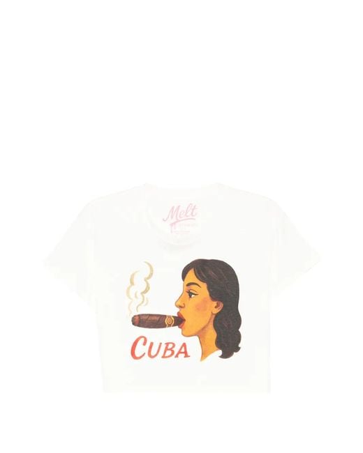 Melt White Graphic-Print Cropped T-Shirt