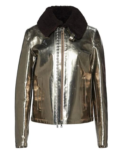 Jil Sander Jacke im Metallic-Look mit Shearling-Kragen in Black für Herren