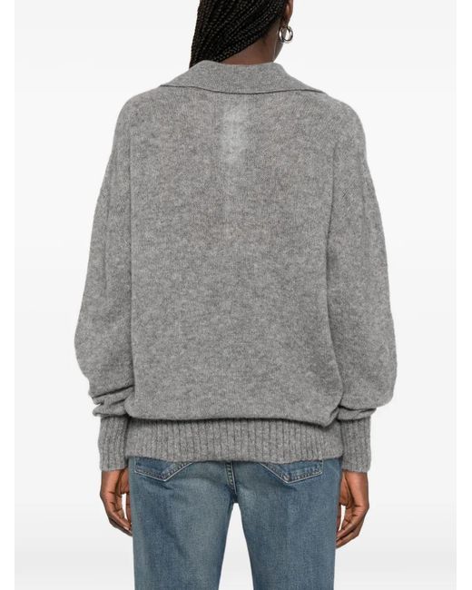 Tom Ford Gray V-Neck Collared Sweater