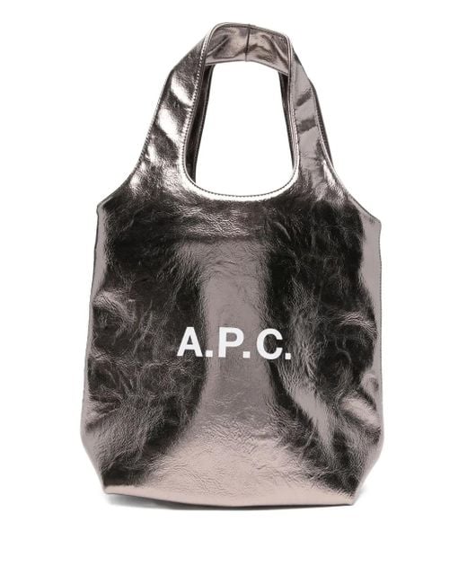 A.P.C. Black Small Ninon Metallic Logo Tote Bag