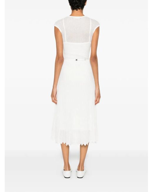 Karl Lagerfeld White Pointelle-Knit Belted Midi Dress