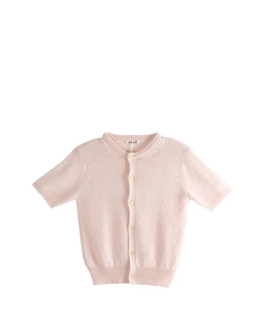 Auralee Pink Button Short-Sleeve Cardigan