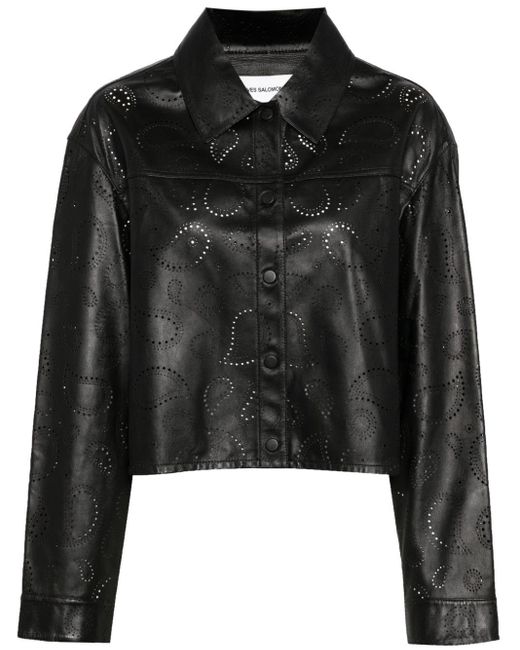 Yves Salomon Black Laser-cut Leather Jacket