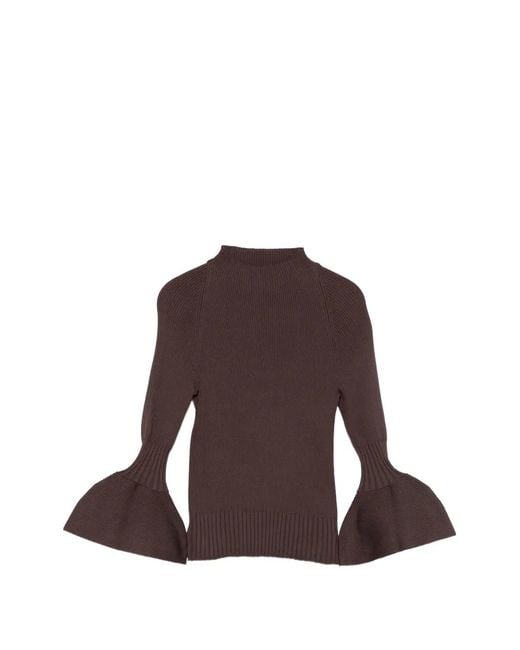 Genny Brown Ribbed Bell-Sleeve Sweater