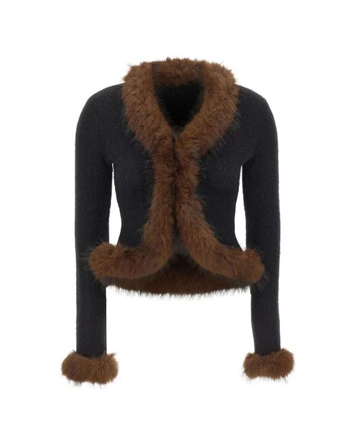 Self-Portrait Black Faux Fur Cardigan