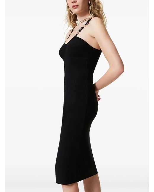 Twinset Black Jewel-Straps Knit Midi Dress