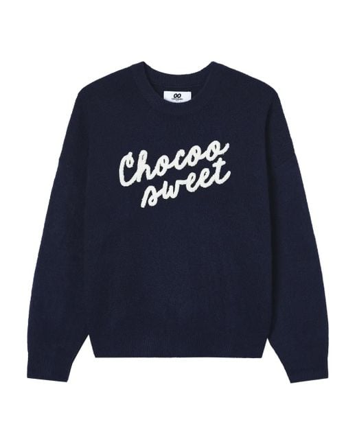 Chocoolate Blue Embroidered-Lettering Sweater