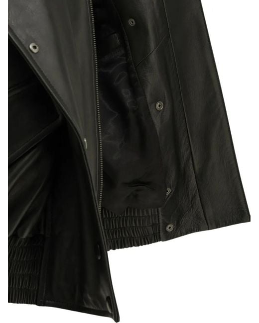 IVY & OAK Black Shearling-Collar Leather Coat
