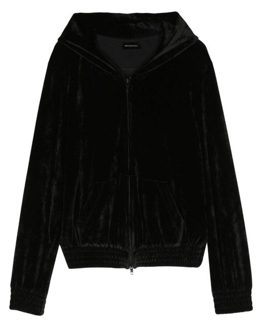 Balenciaga Black Velvet Zip-up Hoodie for men