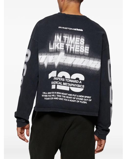 RRR123 Blue Long-Sleeve Graphic T-Shirt for men